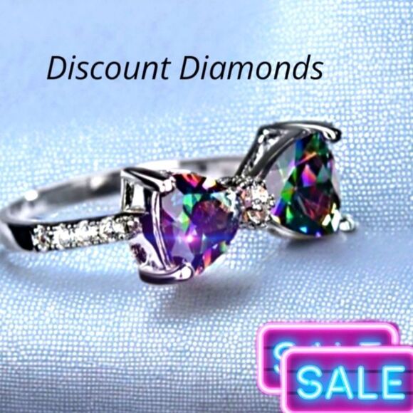 Rainbow Mystic Topaz & White Baguette Diamond Bow-Tie Cocktail Ring 925 Silver